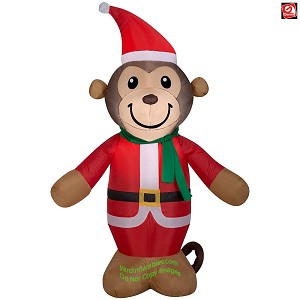 4' Gemmy Airblown Inflatable Christmas Monkey Wearing Santa Suit & Green Scarf 