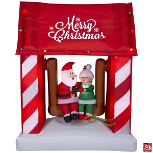 7' Gemmy Airblown Inflatable Animated Santa & Mrs. Claus Sitting On Porch Swing Scene 
