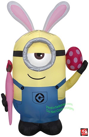 4' Gemmy Airblown Inflatable Easter Minion Stuart Holding An Egg & Paint Brush 
