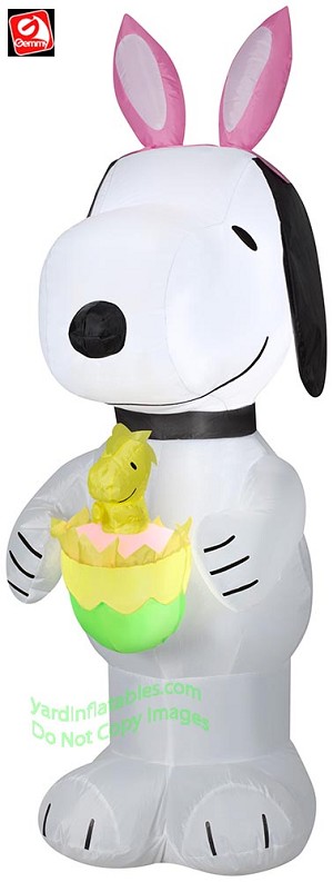 4' Gemmy Airblown Inflatable Easter Peanuts Snoopy Wearing Bunny Ears Holding Woodstock 