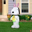 4' Gemmy Airblown Inflatable Easter Peanuts Snoopy Wearing Bunny Ears Holding Woodstock 